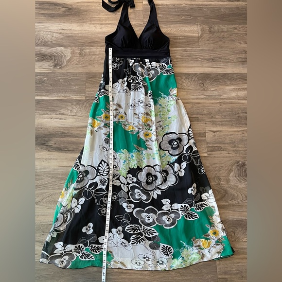 Bisou Bisou Halter Style Maxi Dress Black Patterned Wo’s 6 Boho Lined Festival - Picture 7 of 11